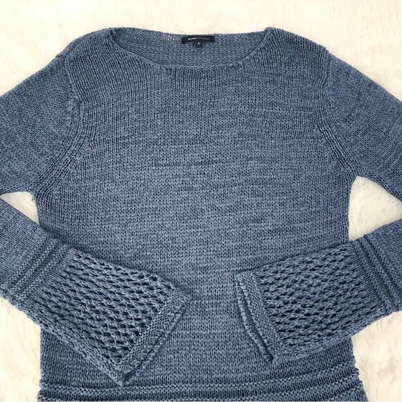 BCBGMaxAzria Blue Open Weave Tunic Sweater Long Sleeve Semi Sheer Size Large - Picture 2 of 9